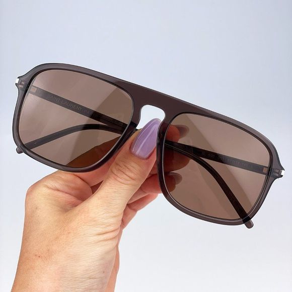 🔥Saint Laurent SL590 003 Sunglasses Brown Aviator Unisex - Picture 5 of 15